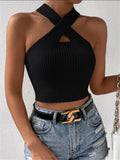 Women's New Slim Slim Cross Hanging Neck Knitted Sweater Vest