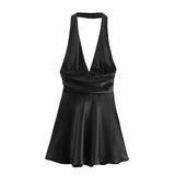 Women's Dress 2025 New Fashion Sexy Silk Nyley Hanging Neck-Lexed Short