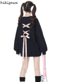 Sweatshirt Women Clothing Bow Bangage O-neck Long Sleeve Casual Y2k Tops 2023 Ropa Mujer Fashion Japanese Y2k Hoodies-Outfit