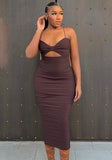 Sexy Sleeveless Solid Hollow Out Midi