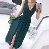 V-Neck Sleeveless Summer Dress Women Chiffon Split Maxi Party Dress Sexy Vintage Floral Print Long Dresses Vestido