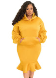 Plus Size Puffed Long Sleeve Hoodies And Fishtail Skirt 2 Piece