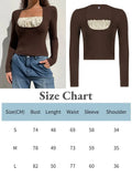 2022 Lace Kawaii Y2K T Shirts Square Neck Crop Top Autumn Harajuku Korean Tee Bow Cute Retro Fairycore Women