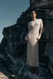 Round-Neck Knitted Long Dress 2025 Autumn New Sweater Skirt Pit Strip Solid Color Bottom
