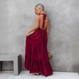 Summer New Temperament Hanging Neck Tie With Broken Folds Spliced Dress