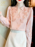 Han Queen Spring Basic Office Lady Blusa Embroidery Sweet Vintage Tops Elegant Chiffon Women Blouses Loose Casual Shirts-Outfit