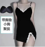 Two Sets Of Sexy Underwear Sexy Pajamas Temptation Light Lace Sling Skirt Home Open Fork Low Chest Deep V Sleeping