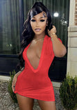 Sexy V-neck Short Sleeves Solid Knitted Mini Sheath Club