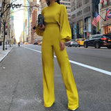 Jumpsuit 2022 Women Long Sleeve Long Pant White Ladies Romper Suit Elegant Half Turtleneck Wide Leg Trouser Fall