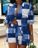 Women's Clothing Explosion Two Sets Of Long-Sleeved Shorts Printed Commuter