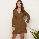 Summer Chiffon Dress Women Print Dot Boho Beach Dresses Casual Ruffle Long Sleeve A-line Mini Party Dress