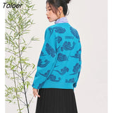 Women Sweaters 2022 Autumn Long Sleeves O Neck Loose Tops Graphic Print Blue Purple Casual Chic Knit