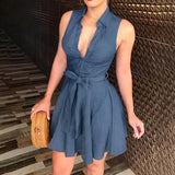 New Up And Down Collar Vest Solid Color Belt Mid-Swaist
