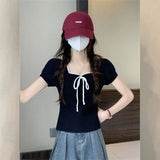 Teen Temperament Bow Summer New Short-Sleeved Slimming Babes Bubble
