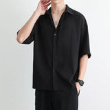 Men's Summer Loose Thin Ice Silk Short-Sleeved White Five-Sleeve Shirt Youth Breathable Cardigan Half-Sleeved Shirt-Outfit