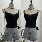 Up The Coat Series Velvet Lace Lace Sling With Chest Pad Wear Vest Top