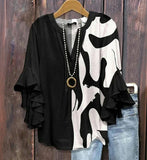 Creative Flower Element 3D Printed Casual Trend V-Necked Lace