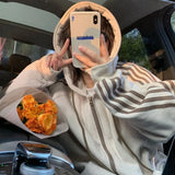 Oversized Zip Hooded Sweatshirt Autumn Jacket Women Korean Fashion Spring Clothes Harajuku Print Long Sleeve Chic Zip-Up