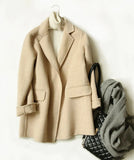 Premium Hand-stitched Wool Coat Women Double-sided Cashmere Jacket Spring Autumn Plaid Woolen Outwear Casual Tops
