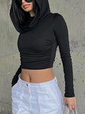 Wrinkled Hooded Long Sleeve Crop
