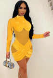 Party Sexy Mesh Patch Velour Mini Bodycon
