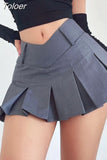 Pleated Mini Skirt Women V-shaped Low Rise Summer 2023 Sexy Vintage Y2k Solid A-line Miniskirt Korean Acubi Fashion 425-0-Outfit