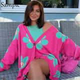 Loose Oversized Cardigans Women Winter Knitted Casual Y2K Sweater Long Sleeve Floral Cardigans 2021 Korean Fashion