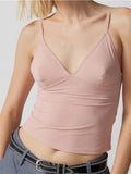 Women Crop Camisole Tops Solid Color V-Neck Summer Backless Spaghetti Strap Tank Sleeveless Mini Vest Streetwear 2024-Outfit
