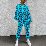 Tracksuit Two Piece Pullovers Cloting Long Sleeve Tie-dye Print Female Tops And Elastic Waist Pants Slim Casual