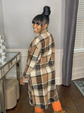 Casual Plaid Button Up Turndown Collar Full Sleeve Long Blouse