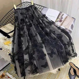Fashion Butterfly Embroidery Mesh Skirt 2023 Summer New Office Lady Commute All-match Elastic Waist A-Line Midi