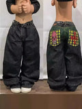 Street Personality Pattern Loose Straight Tube Wide Leg Jeans E-Commerce Y2K Gothic Style Denim Trousers Girl-Outfit