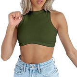 Toloer Women's New Women's Sexy Sleeveless Round Neck Rib Knit Vest Crop
