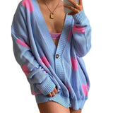 Women Y2K Grunge Vintage V-neck Ribbed Trim Sweaters Jacket Heart/Flower Print Button-down Cardigan Fall Streetwear-Outfit
