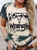 Women Print Clothes Fashion T-shirts Wranglin Mama Cow Steer Skull Bleached T-Shirt Tee New Lovely Female Tops Y2k