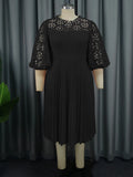 Lace Lantern Sleeve Dress Elegant Commuter Style Fold Dress