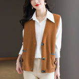Horse Clip New 2024 Knitted Vest Jacket Women's Spring And Autumn Large Size Fashionable Sweater Vest Cardigan Trend-Outfit