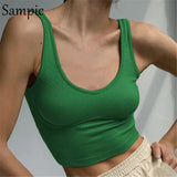 Green Knitted Summer Y2K 2021 Fashion Basic Skinny T Shirt Mini Vest Crop Tops Sexy Casual Ribber Off Shoulder Tank