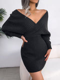 2025 Sexy Crossing V-Neck Battender Bags Sweater Dress Women's