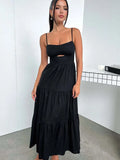 Women's New Slings Solid Color Waist Dress Low Breast Elegant Women's Big Skirt