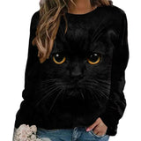 Ladies 3D Cartoon Cat Print T Shirt Women O-Neck Long Sleeve Casual Loose Clothing Tee Female Tops 5XL