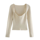 new women knitting sweaters Top long-arm heart-neck Casual fashion Mrs Slim-fit Tight knitted sweater sweater tops-Outfit