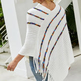 Plus Size Spring Autumn Striped Poncho Women Sweater Oversized Jumper Knitwear Holiday White Vintage Cape Sleeveless