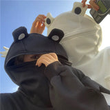 QWEEK Frog Hoodie Women Doll Zipper Sweatshirts Oversized Cute Tops Kawaii Tracksuit Long Sleeve Pullover Korean Style