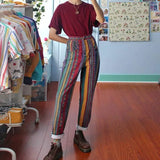 Woman Pants High Waist Wide Leg Pants Streetwear Woman Casual Straight Stripped Plaid Pant Loose Sweatpants Trousers 1022-1