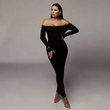 Off Shoulder Long Dress Women traf Full Sleeve Slash Neck Sexy Bodycon dress 2021 Solid Backless Ladies Party
