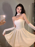 Elegant Sexy Dress Women Summer 2022 Vintage Party Mini Dresses Casual Halter Designer Chic Korean Fashion Female