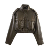 Women's Long-Sleeved Imitation Leather Short Jacket