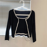 Winter and Autumn Sweet Contrast Short Knit Cardigan Two-piece Sets Design Single-breasted Long Sleeve Sweater