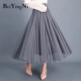 Adult Tulle Skirt Women Mesh High Waist Vintage Luxury Korean Casual Tutu Skirts Elegant Long Skirts Jupe Femme
